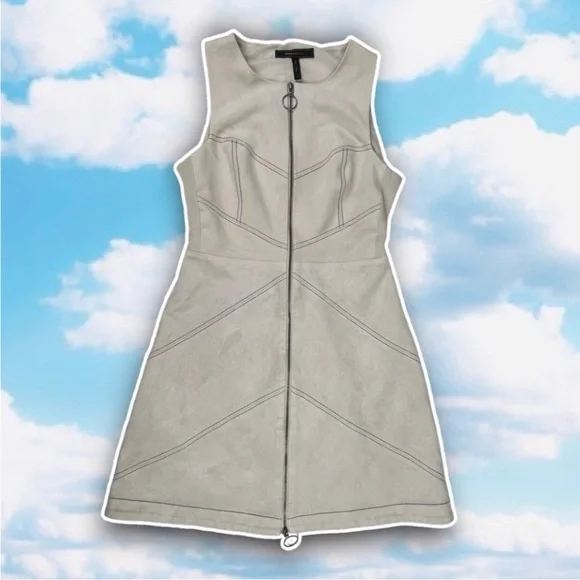 BCBGMAXAZRIA Alaina Faux Suede A-Line Zip Up Dress Mod Date Night Retro 60s - Picture 10 of 14